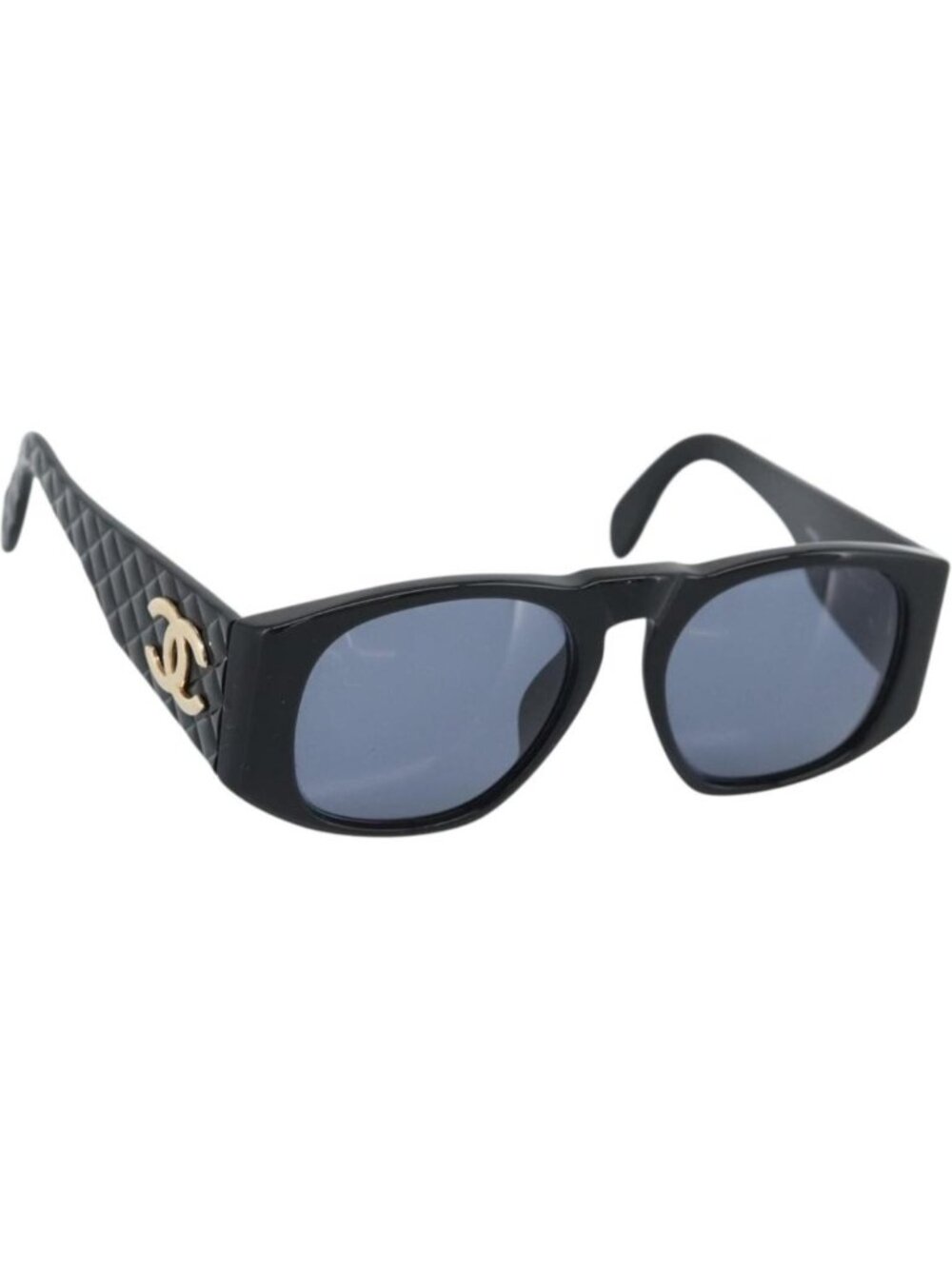 CHANEL Sunglasses Plastic Black Gold CC